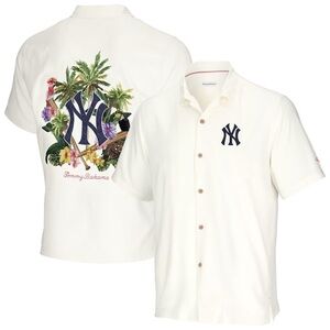 Rare Tommy Bahama Go Big or Go Home New York Yankees Logo Silk Camp Shirt